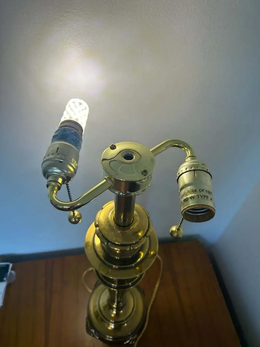 Vintage Stiffel Style Solid Brass Two-Bulb Table Lamp with Pull Chains